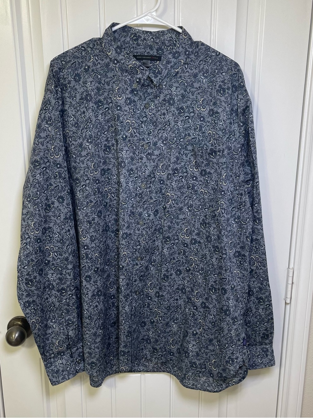 John Varvatos Men’s XXL Blue Floral Long-Sleeve Button-Down Shirt 100% Cotton